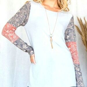 Jade by Jane Plus Size Vintage Print Long Sleeve Blouse